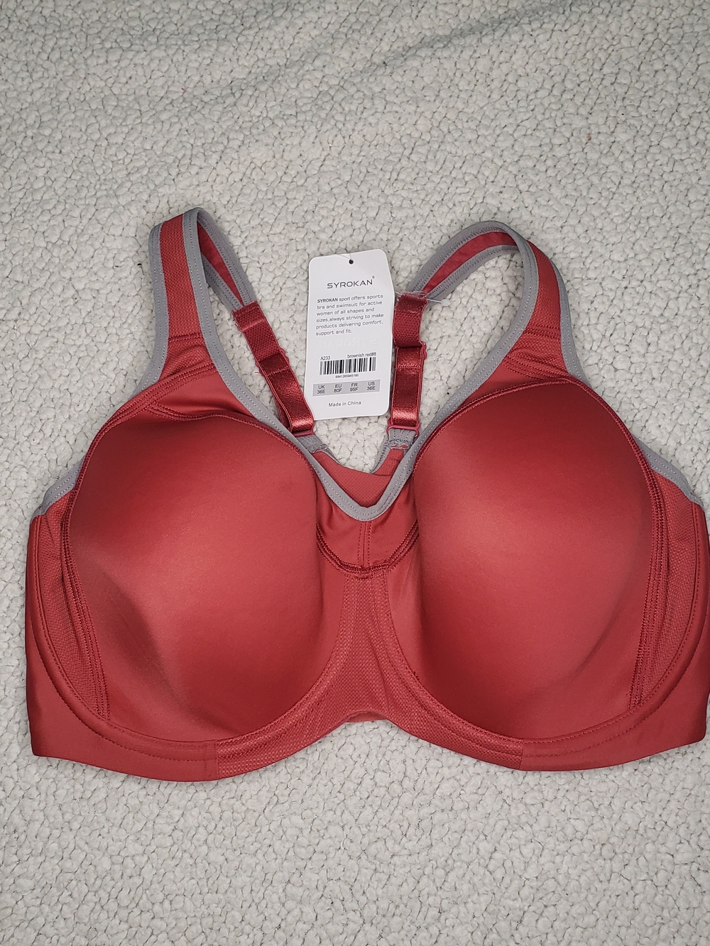 SYROKAN Full Support Brownish-Red Racerback Sports Bra | 36E NEW